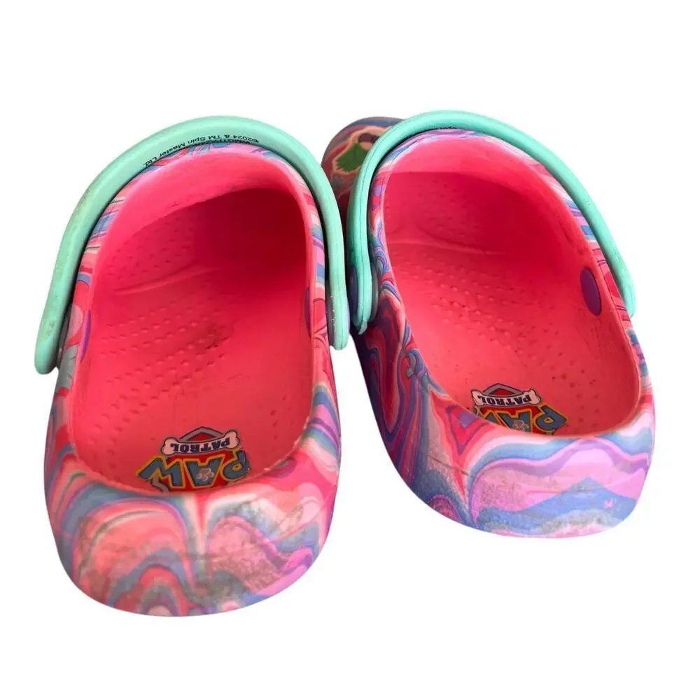 PAW PATROL bright pink purple rubber waterproof flip back slip on girls sz 10